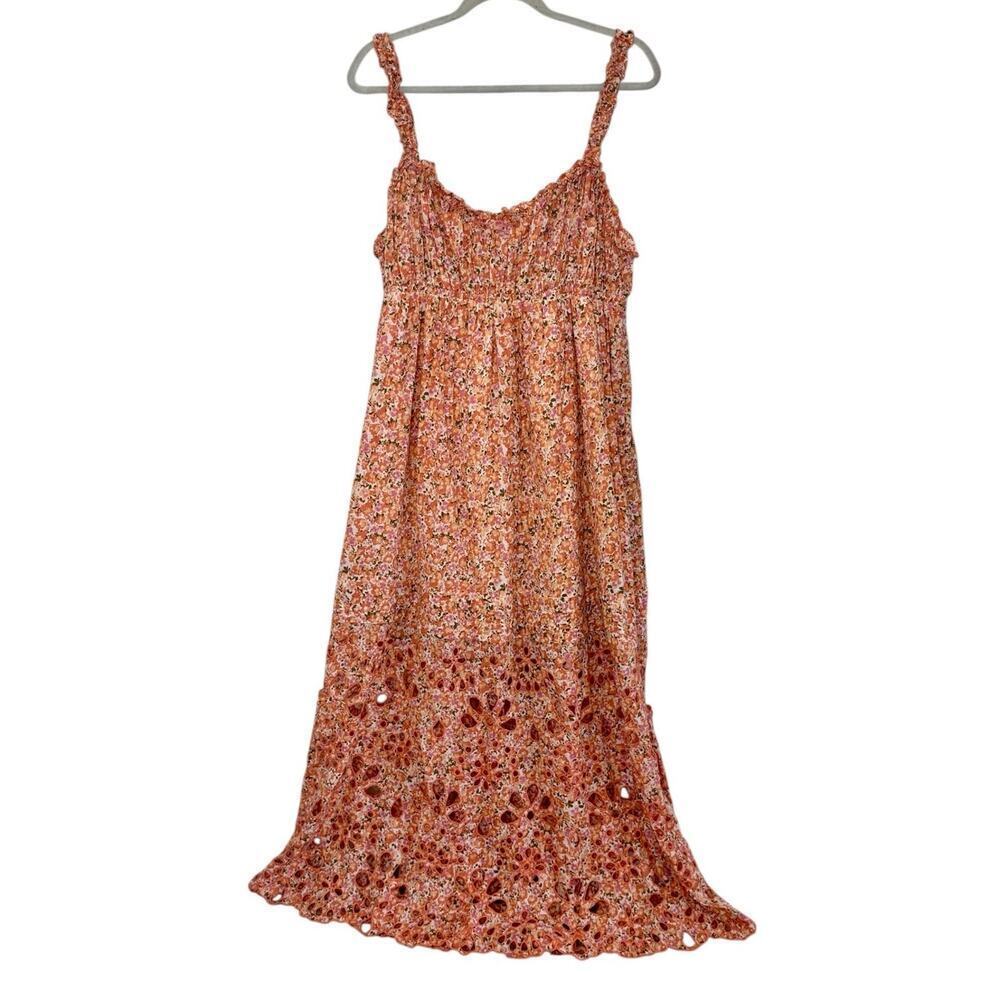 ANTHROPOLOGIE Babydoll Sweetheart Maxi Dress Floral Eyelet Cut Out Hem Sz XL NEW - Picture 2 of 12